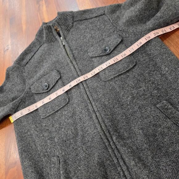 Pronto Uomo Blue Charcoal Zip-Up 100% Wool Sweater Elbow Patches Size Large - Picture 7 of 7